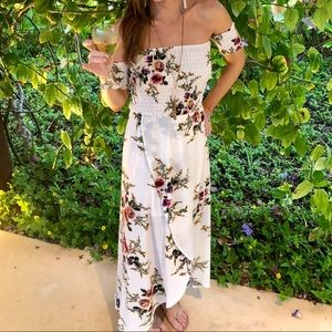 White floral off the shoulder dress